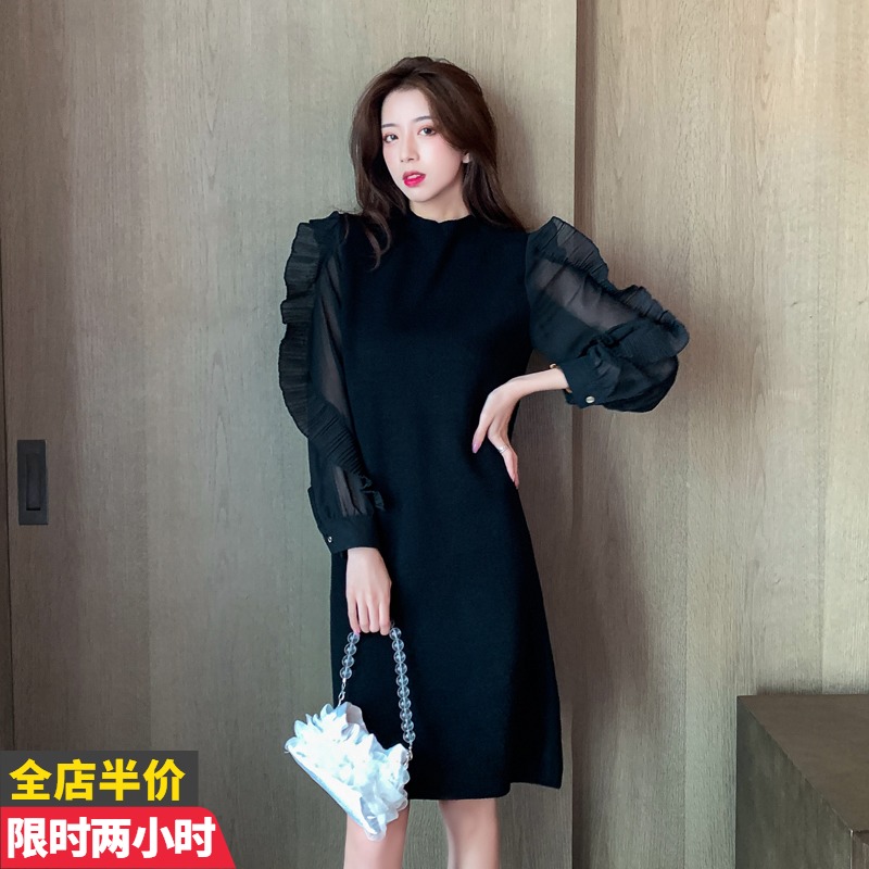 2021 Autumn Winter Spicy Momo Pregnancy Woman Dress Autumn Loose agaric edge outside wearing undershirt with long version of knitted foreign dress