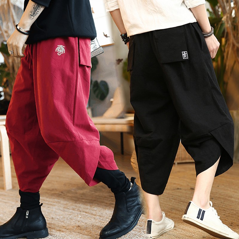 Quần lửng crop top mùa hè hip hop quần short nam 7 điểm quần harem béo size lớn rộng chân váy rộng xu hướng quần thể thao nam