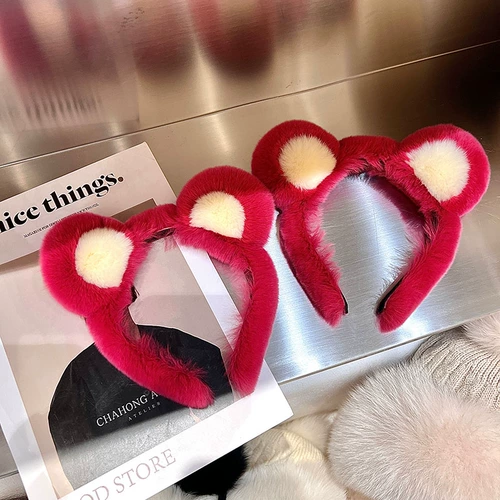 Милый плюшевый ободок, шпильки для волос для умывания, клубничная клубника, демисезонный аксессуар для волос, с медвежатами, популярно в интернете