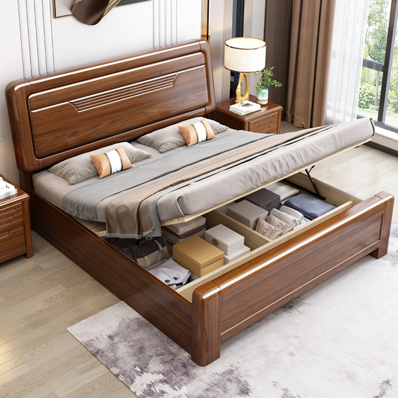 Solid wood bed master bedroom king bed 2 meters 2.2 meters double bed log furniture one meter eight Chinese style 1.5 meters m wood plank wedding bed