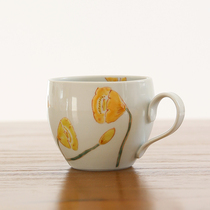 Spot Japan imported Kutani yaki writer hand painted yellow flower mug Small fresh water cup Breakfast cup