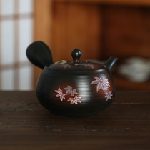 Spot Japanese imported often slippery maple leaf cross-striated whisker side pot stainless steel filter Japanese pottery pot