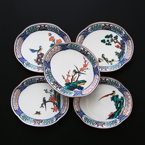 Spot Japan imported Kutani Yaki painted ancient flowers and birds oval flat plate small bowl high-grade ceramic tableware set