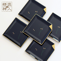 Spot Japanese imported black gold hand drawing Dragonfly lacquerware tray dessert coaster resin insulation pad