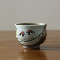 Spot Japan imported Kutani Yaki Nakamura Tao Zhiren producer Play Bird Teacup Master cup Tea cup Hand-painted pottery cup