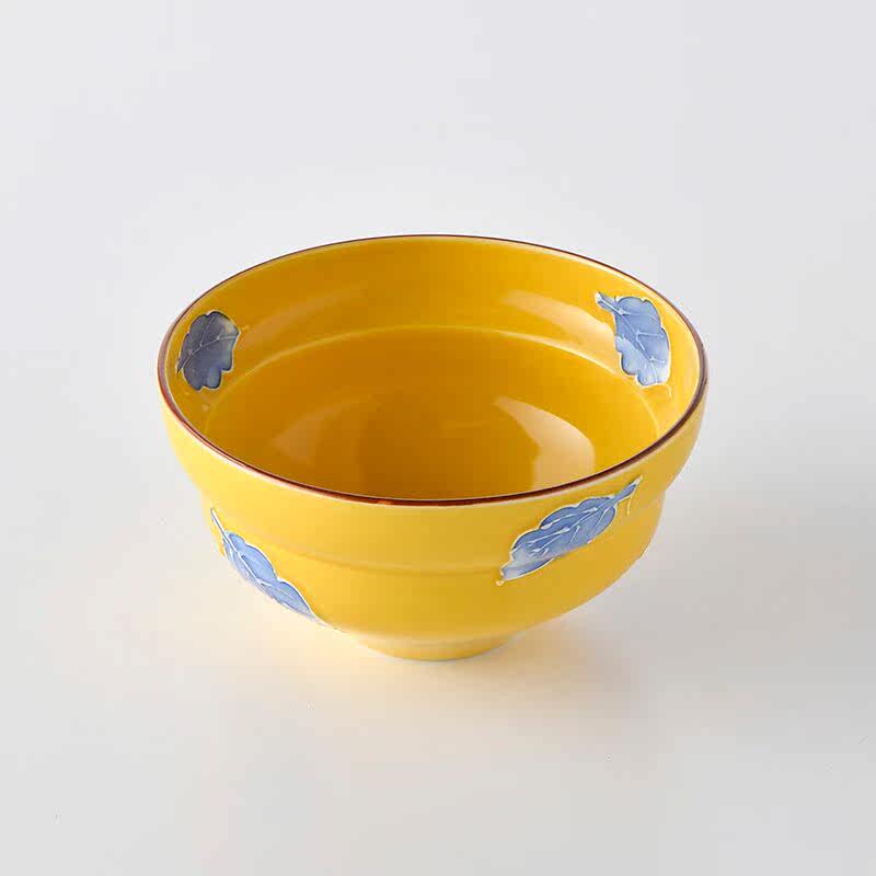 Spot Japan imported Arita burning bright yellow glaze blue color leaf multi-purpose bowl small bowl Yulin kiln Japanese tableware