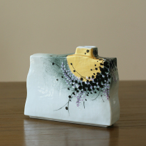 Spot Japan imported Jiugu Burning Ink Dyeing Golden Flower Flower Flower Flower Ceramic Vase Desktop Orniver Flower Slip