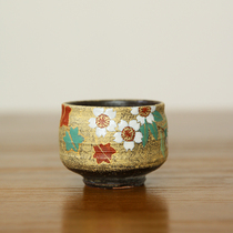 Spot Japan imported Kutani-yaki hand-painted golden color Spring and Autumn coarse pottery teacup Master cup Tea cup Wine glass