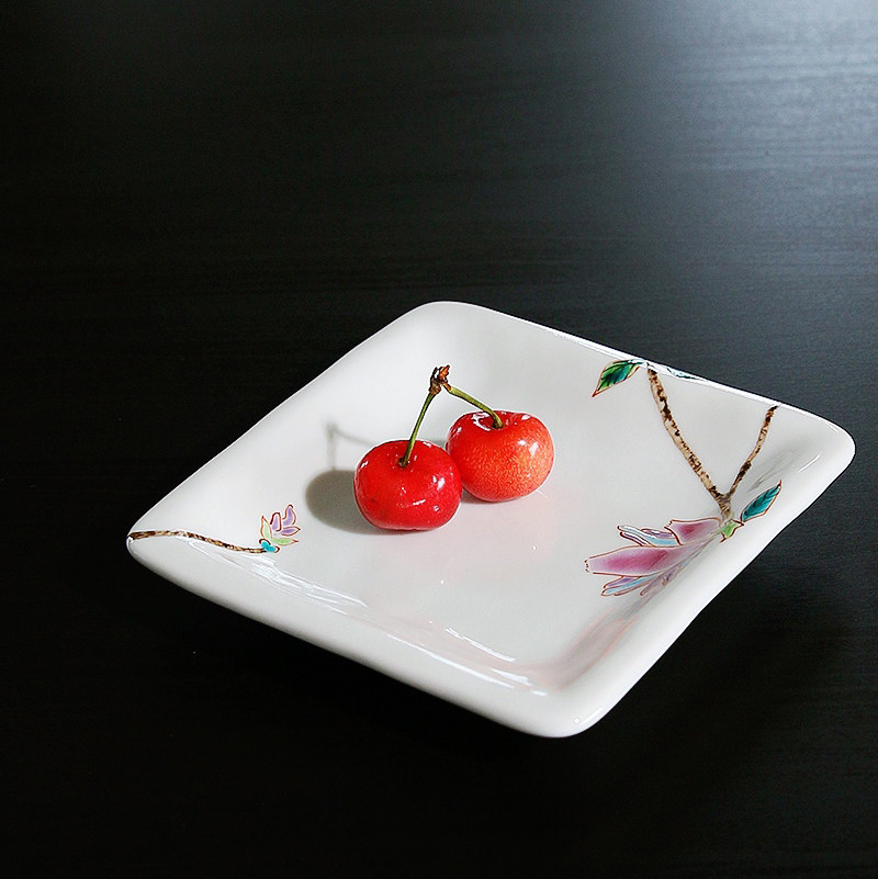 Spot Japan imported Kutaniyah hand-painted flower pattern small square dish dessert snack fruit plate tableware