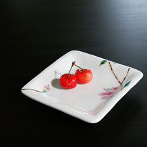 Spot Japanese imported Jiugu Yaki hand-painted flower pattern small square dish dessert dessert snack fruit plate tableware