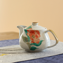 Spot Japan imported Kutani-yaki hand-painted Tsubaki back hand urgent must stainless steel filter Japanese tea set tea pot