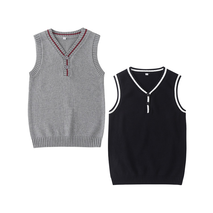 British College primary school uniform jk uniform spring and autumn gray boys and girls vest chest button knitted sweater vest