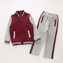 Primary and secondary school students school uniform suit College style childrens class suit baseball suit British style maroon light gray sports two-piece suit