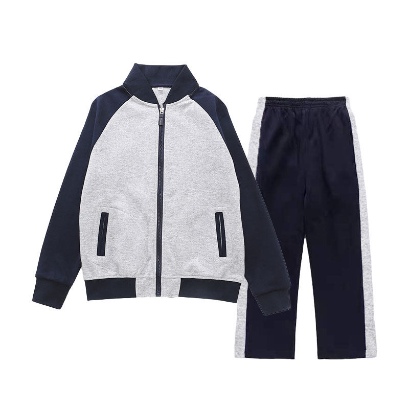 2021 New College School Uniforms Kindergarten Uniforms Spring and Autumn Pupil Class Uniforms Girls Zipper Pocket Contrast Color Tops