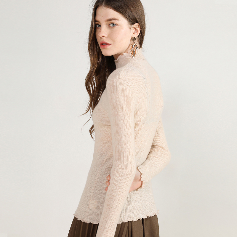 Winter Phoenix 2019 mới 100tinh khiết cashmere áo len nữ cổ nửa cao tai gỗ sửa chữa cổ cạnh đáy áo len áo len