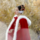 Плащ для невесты, зимняя накидка, удерживающее тепло красное ханьфу, куртка, китайский стиль