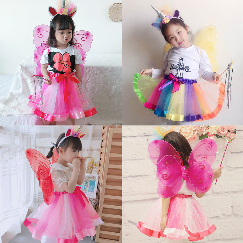 Christmas Day Starts Unicorn Set Butterfly Angel Wings Princess Yarn Yellow Girl Show Prop