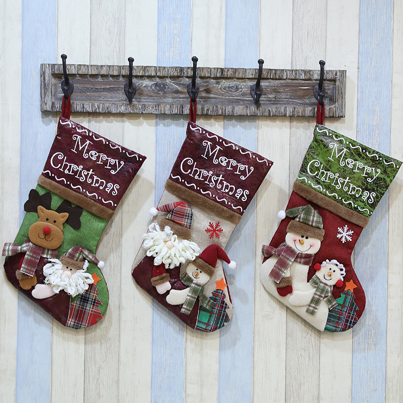 Christmas Old Man Elk Deer Snowman's Christmas Socks Christmas Tree Gift Bag Pendant Holiday Scene Decorate Apple Bag