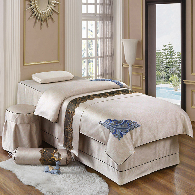 High-end beauty bed cover with four sets of upscale pure cotton linen nets red Korean style beauty salon shower head massage bed jacket light and luxurious