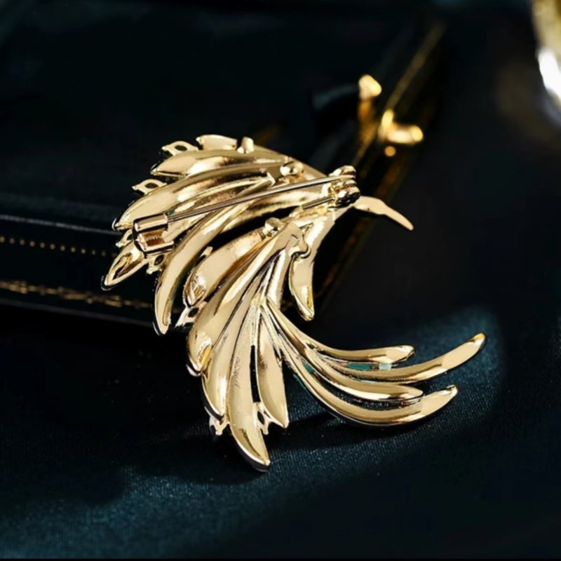 Chinese Style Brooch, Vintage Enamel Inlaid with Diamonds, Phoenix Tail Brooch, Light Luxury, High-End Elegant Corsage, Coat and Suit Accessories