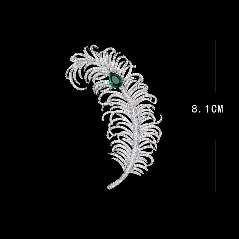 Elegant Mother's Day Gift, High-Quality, High-End Micro-Inlaid Zircon Feather Brooch, Coat and Suit Accessory Brooch