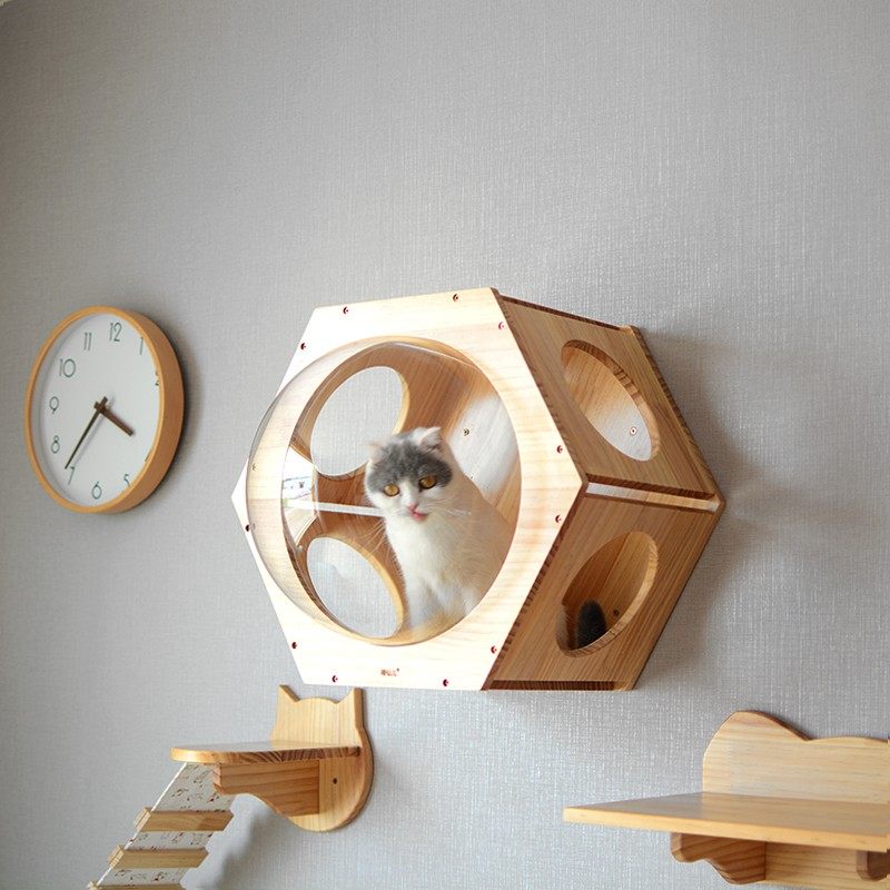 Cat climbing frame wall-mounted cat nest solid wood DIY jumping platform springboard sisal scratching post cat drilling luxury cat tree toy