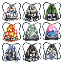 Drawstring backpack Harajuku style Student travel lightweight folding bag Retro eco-friendly bag Simple printing