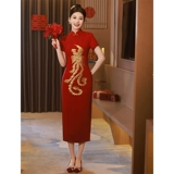 Красное ципао, вечернее платье, свадебное платье, китайский стиль
