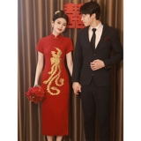 Красное ципао, вечернее платье, свадебное платье, китайский стиль