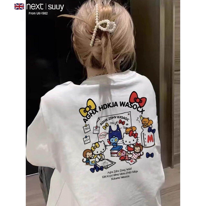 Next Suuy Uk Collaboration Hello Kitty Printed Short-Sleeve T-Shirt for Women, New Summer Cute Cartoon Half-Sleeve Top