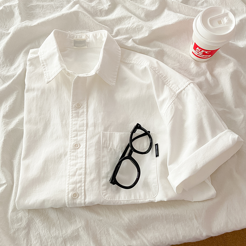 Japanese-Style Short-Sleeve White Shirt for Women, Niche Summer 2026 New Autumn Short-Sleeve Shirt, Loose Pure Cotton Boyfriend-Style Top