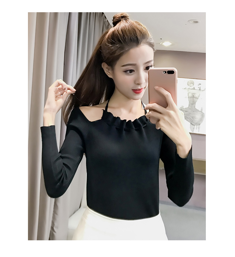 2019 mới off-top top Slim phần mỏng bó sát áo len dài tay hoang dã áo len nữ mùa thu đông áo lên