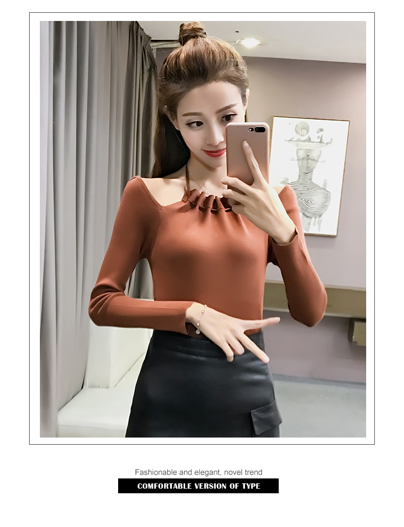 2019 mới off-top top Slim phần mỏng bó sát áo len dài tay hoang dã áo len nữ mùa thu đông áo lên
