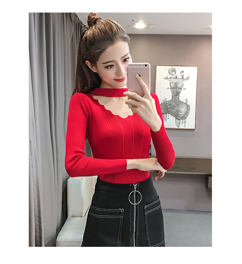 Áo thun lụa tay dài mùa thu nữ có phần mỏng trước và sau áo cổ chữ V đan đáy 2019 mới ren mỏng hoang dã. áo khoác len