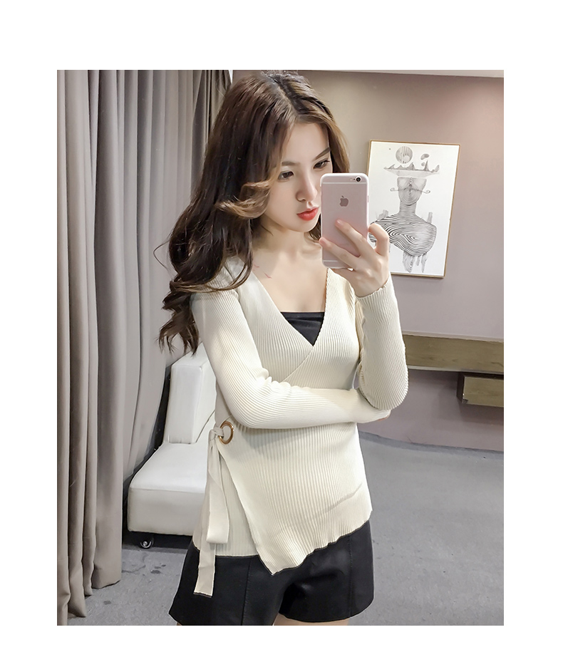 Áo len mùa thu 2018 mới Slim hoang dã áo len ngắn mùa thu và áo len mùa đông v-cổ áo len đáy dài tay nữ áo cardigan