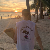Sleeveless T-shirt mens vest Korean printing trend all-match summer sports trendy brand ins beach vacation vest vest