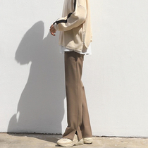 Mens straight suit pants spring Korean version of loose slit casual pants student trend gentleman drape small trousers men