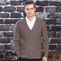 Hengyuan Xiangqiu Winter sheep sweatshirt Male Thickened Knit Warm Medium Aged Pure Color Large Code Long Sleeve Cardiovert Sweater Jacket