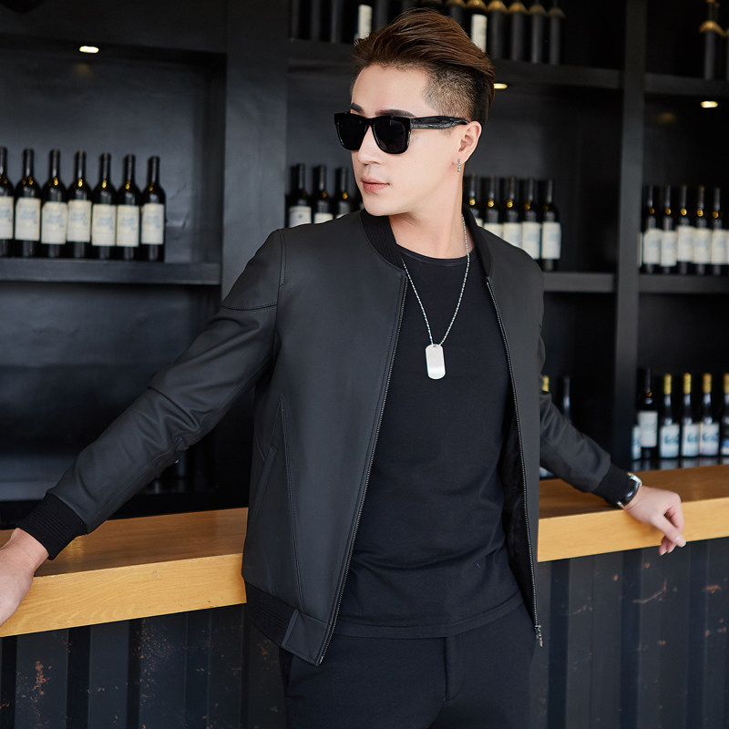 Henning genuine leather leather clothing male sheep leather collar leather collar for fall locomotive dermis Leather Baseball Suit Leather Jacket Jacket Tide-Taobao
