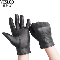 Leather gloves mens leather head layer cowhide winter velvet warm split finger touch screen couple models ride a motorcycle