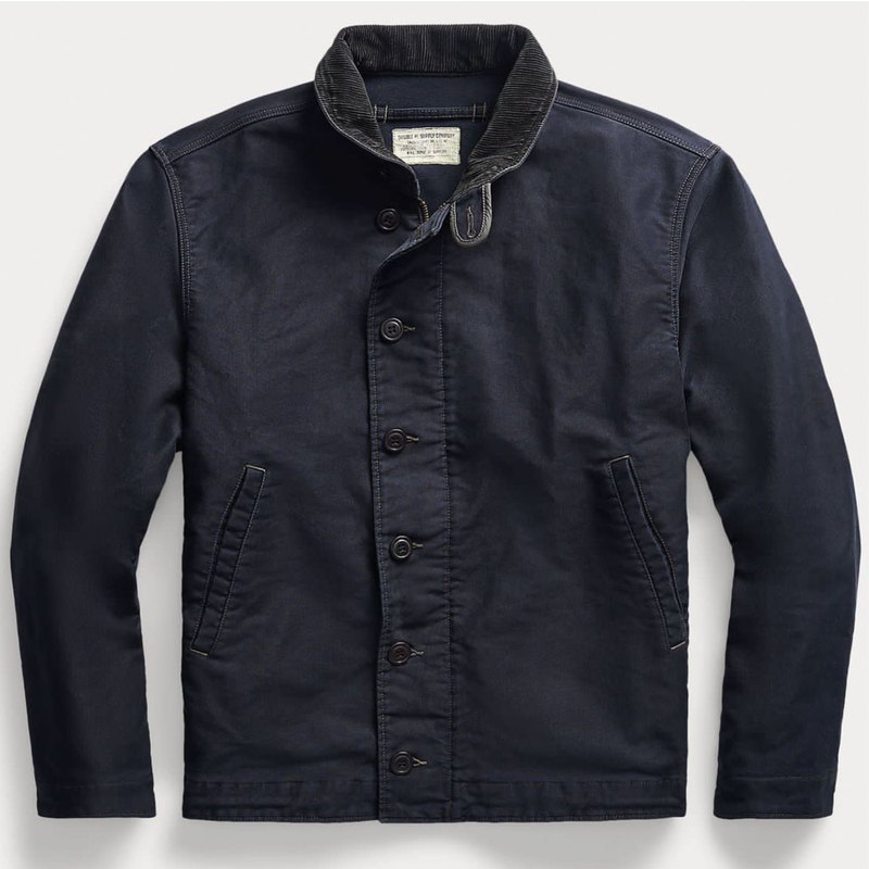 Double Rl Classic N-1 American Retro Distressed Navy Sailing Deck Jacket Corduroy Collar Men's Clothing