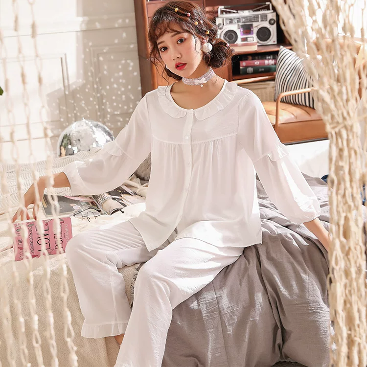 Autumn comfortable lace pijama for students, thin set, oversize