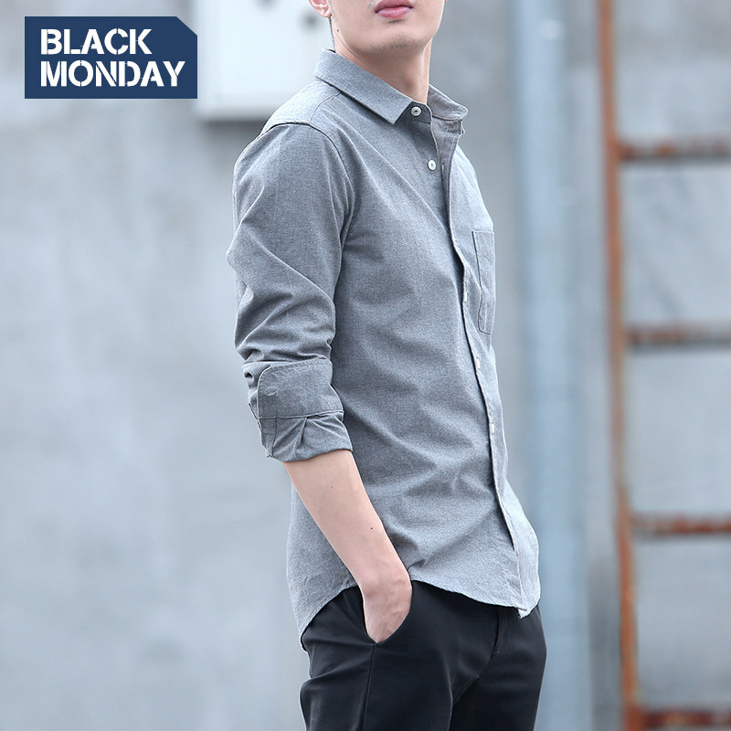Spring and autumn shirt men's long-sleeved cotton color spinning shirt fashion basic business casual student slim inch shirt