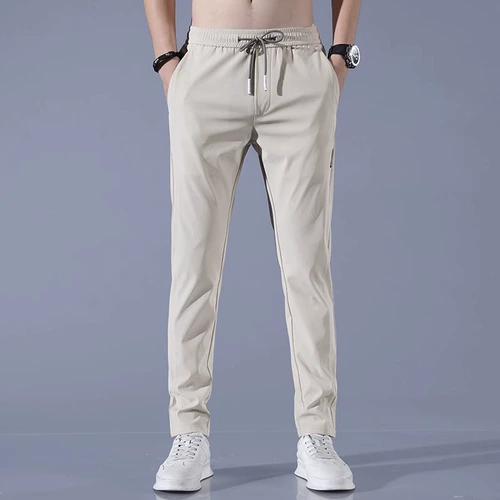 Мужские летние высокие быстросохнущие спортивные тонкие шелковые штаны, свободный прямой крой