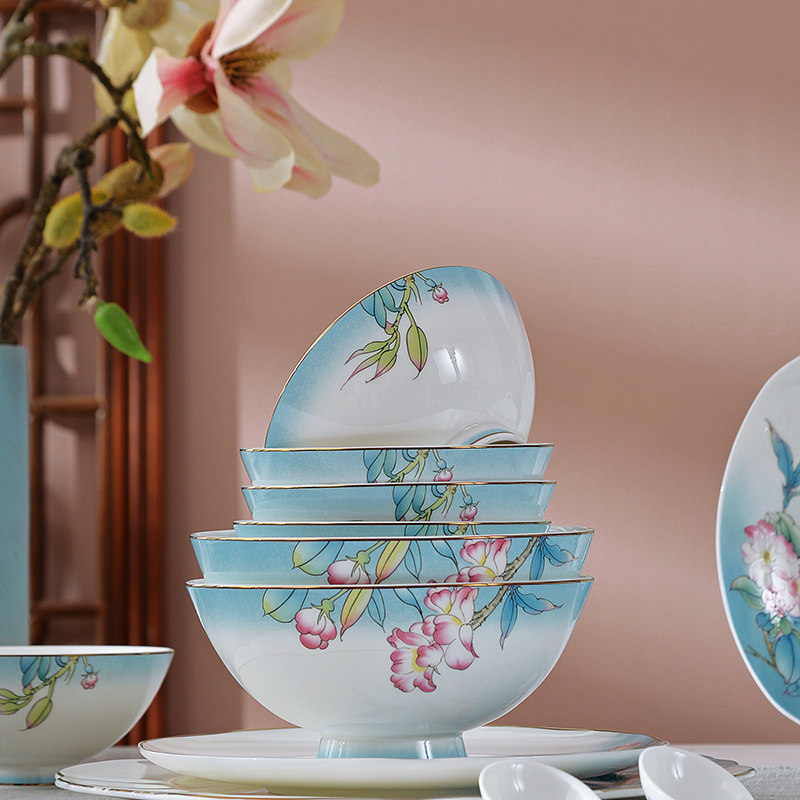 Tang Shan Jiayu Bone China Porcelain Cutlery Dish Dishes China Wind Cutlery New Chinese Cutlery Pan Bubbling Noodle Bowls Table Cutlery Cutlery