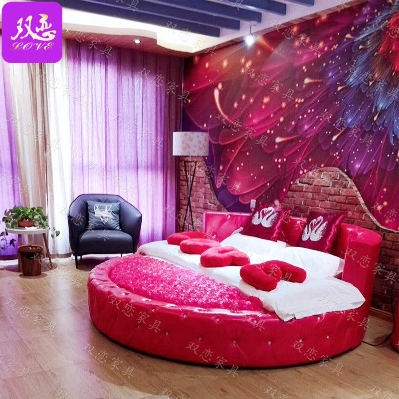 Modern Minima Biathlon Spice Shock Bed Guesthouse Hotel Multifunction Round Bed Featured Folk Juku Creative Electric Mattresses