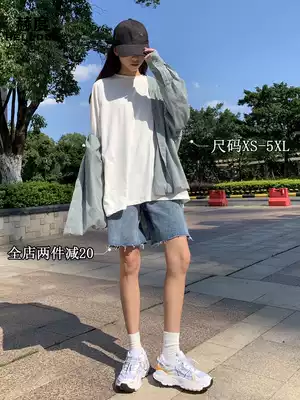 High-waisted denim shorts women's five-point pants Summer 2020 new wide-legged loose straight tube thin Hong Kong flavor five-point pants tide