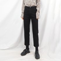 Black outside wear plus velvet leggings womens autumn and winter wild smoke pipe pants Large size fat mm thickened heating straight cotton pants