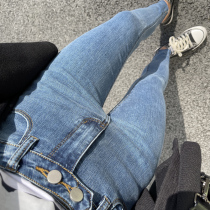 High-waisted jeans womens nine-point slim slim and high-size fat MM tight-fitting elastic pencils small feet pants