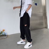 Hedo black hole-breaking overalls womens high waist slim summer 2021 new pants loose toe casual pants